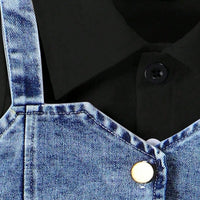 Girls Black Puff Sleeve Layered Dress With Denim Jacket Casual Dresses