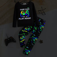 Boys Black Gaming Printed Glow in the Dark T-Shirt with Pajama Set 2 pc. Sets Black 3-4 Y
