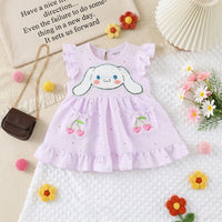 Girls Purple Bunny Applique Fit & Flare Dress With Polka Dot Print Casual Dresses Purple 1-2 Y