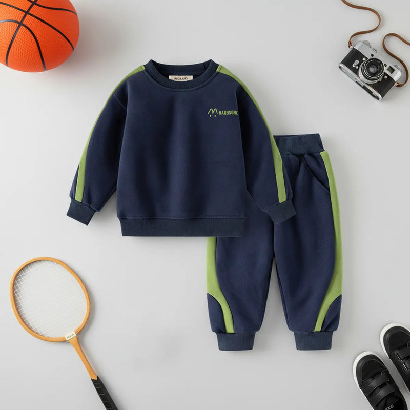 Boys Navy Blue Colorblocked Sweatshirt With Jogger Co-ord Sets Sets Navy Blue 1-2 Y