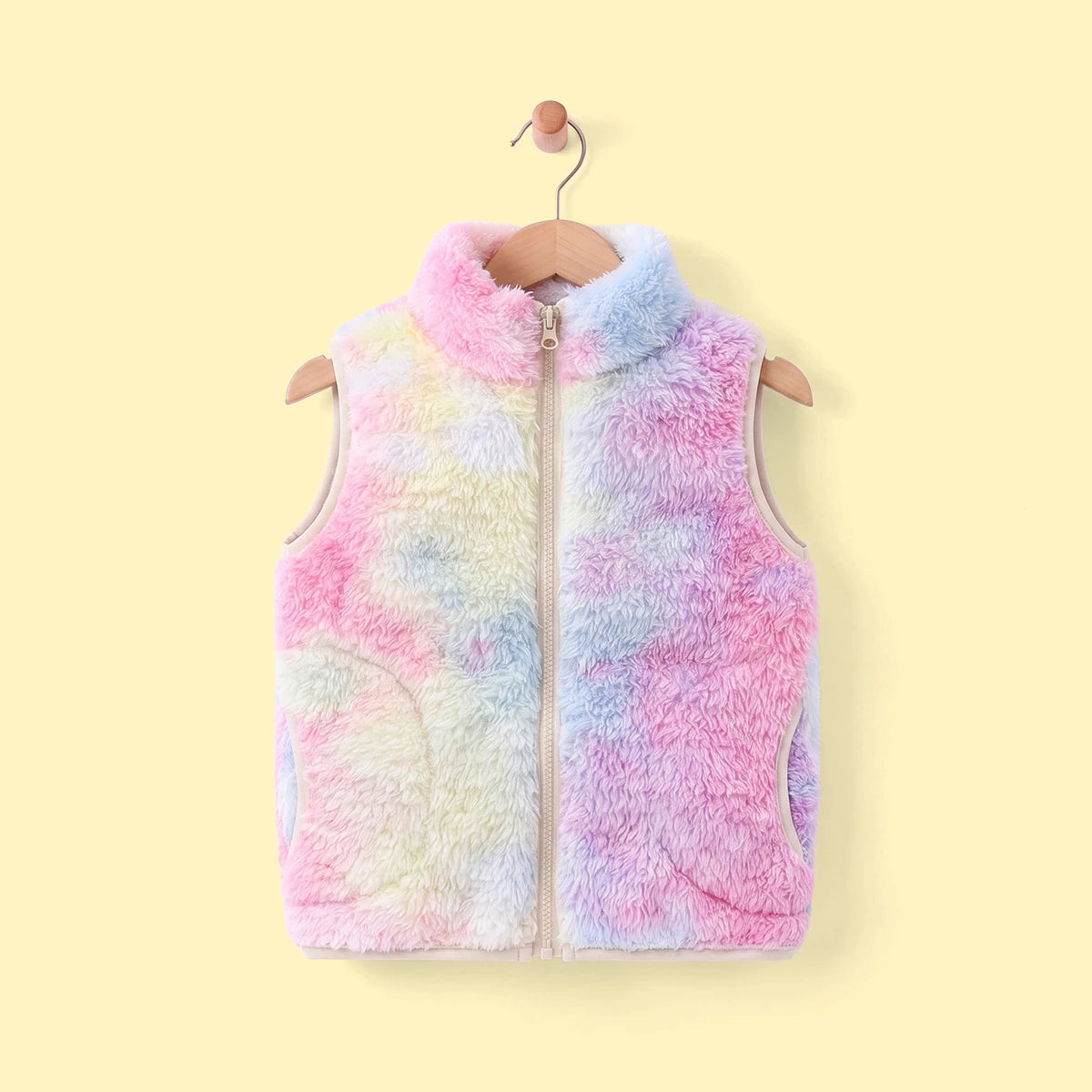 Girls Multicolor Tie-Dye Printed Fleece Front Zipper Sleeveless Winter Jacket Coats & Jackets Multicolor 3-4 Y