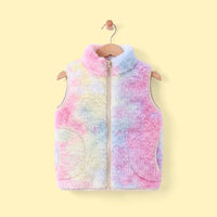 Girls Multicolor Tie-Dye Printed Fleece Front Zipper Sleeveless Winter Jacket Coats & Jackets Multicolor 3-4 Y