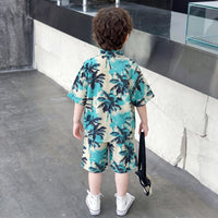 Boys Green Tropical Palm Print Shirt With Shorts Sets 2 pc. Sets
