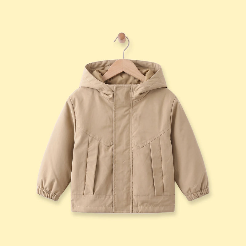 Boys Light Brown Hooded Zip-up Jacket Coats & Jackets Light Brown 1-2 Y