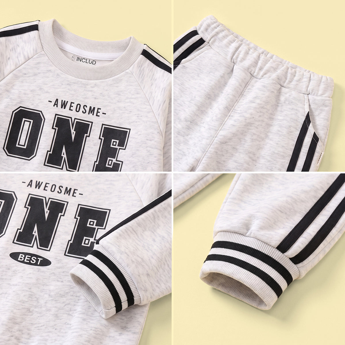 Boys Light Grey Side Stripes Sweatshirt & Jogger Sets Sets