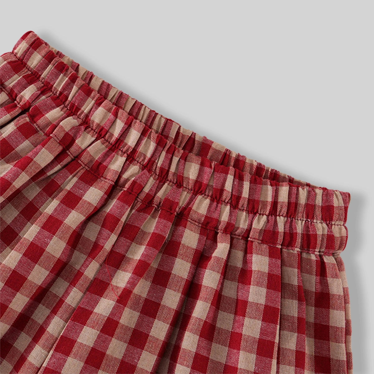 Girls Red Checked Ruffle Cap Sleeve Top With Elasticated Shorts Sets Sets