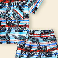 Boys Sky Blue Tropical Print Button-Down Shirt With Shorts & Hat Co-ord Sets Sets