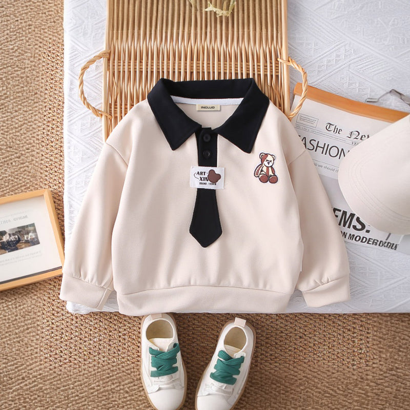 Boys Beige Solid Polo Neck Sweatshirt With Joggers Set 2 pc. Sets