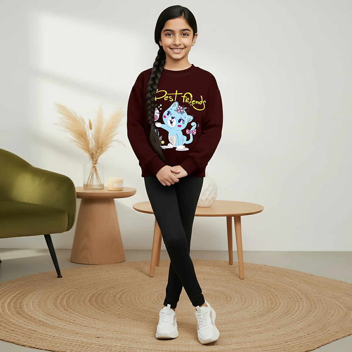 Girls Maroon Best Friend Graphics Round Neck Sweatshirt Sweatshirts & Hoodies Maroon 2-3 Y
