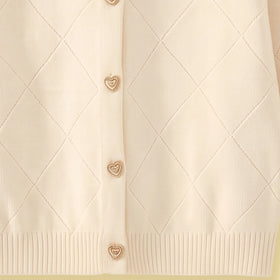 Girls Cream Self Design Long Sleeve Cardigan Sweaters & Cardigans