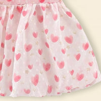 Girls Pink Heart Print Mock-Layered Pinafore Dress Casual Dresses