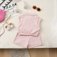 Girls Pink Bow Embroidered Sleeveless Polo Top With Shorts Co-ord Sets Sets
