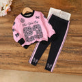 Girls Pink Alphanumeric Printed Long Sleeves Sweatshirt With Pant Sets Sets Pink 3-4 Y