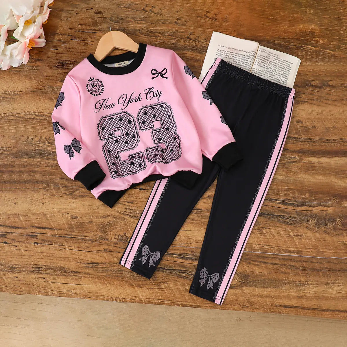 Girls Pink Alphanumeric Printed Long Sleeves Sweatshirt With Pant Sets Sets Pink 3-4 Y