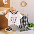 Boys White Numbers Printed T-Shirt With Checked Shorts Sets Sets White 1-2 Y