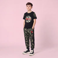 Boys Black Camouflage Print Short Sleeve T-Shirt With Pants Sets 2 pc. Sets Black 3-4 Y