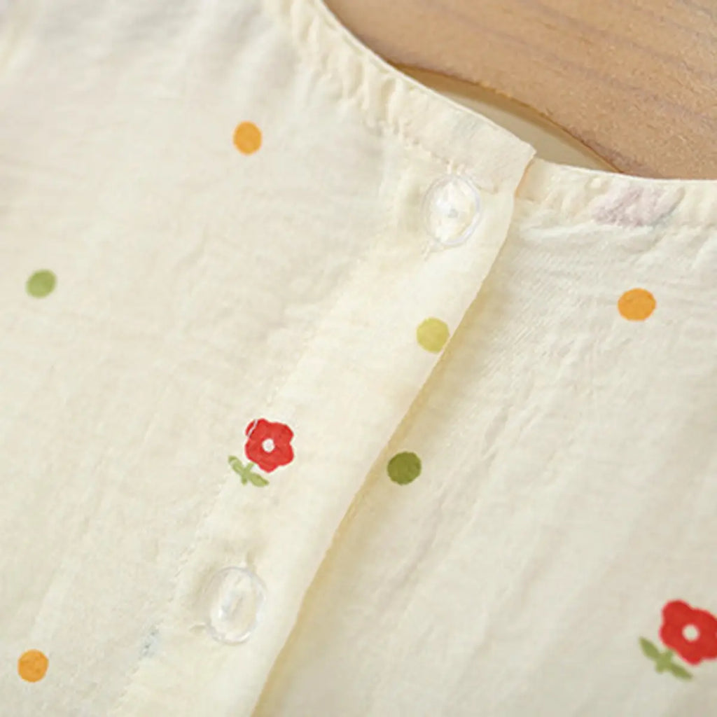 Girls Cream Polka Dot Print Fit & Flare Dress With Bunny Embroidery Casual Dresses