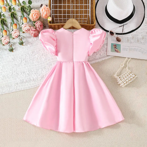 Girls Pink 3D Flower Applique Fit & Flare Party Wear Dress Party Dresses