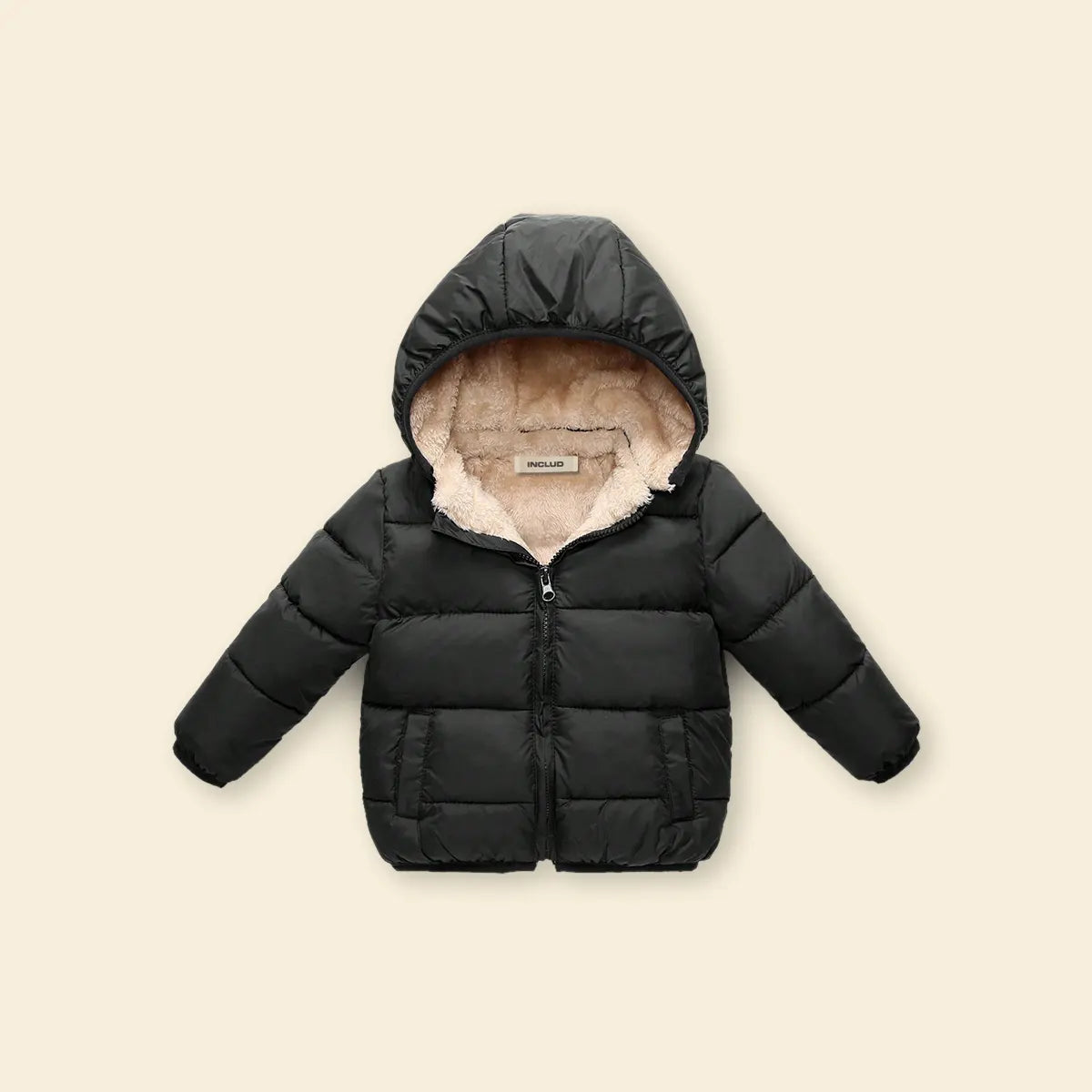 Boys Black Hooded Puffer Jacket With Sherpa Fleece Lining Coats & Jackets Black 1-2 Y