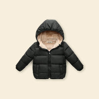 Boys Black Hooded Puffer Jacket With Sherpa Fleece Lining Coats & Jackets Black 1-2 Y