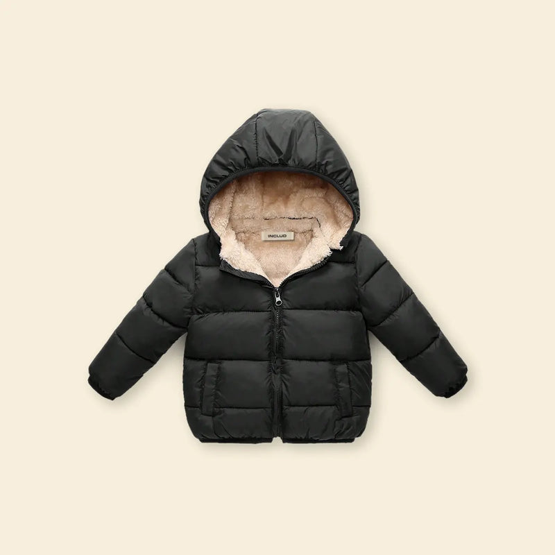 Boys Black Hooded Puffer Jacket With Sherpa Fleece Lining Coats & Jackets Black 1-2 Y