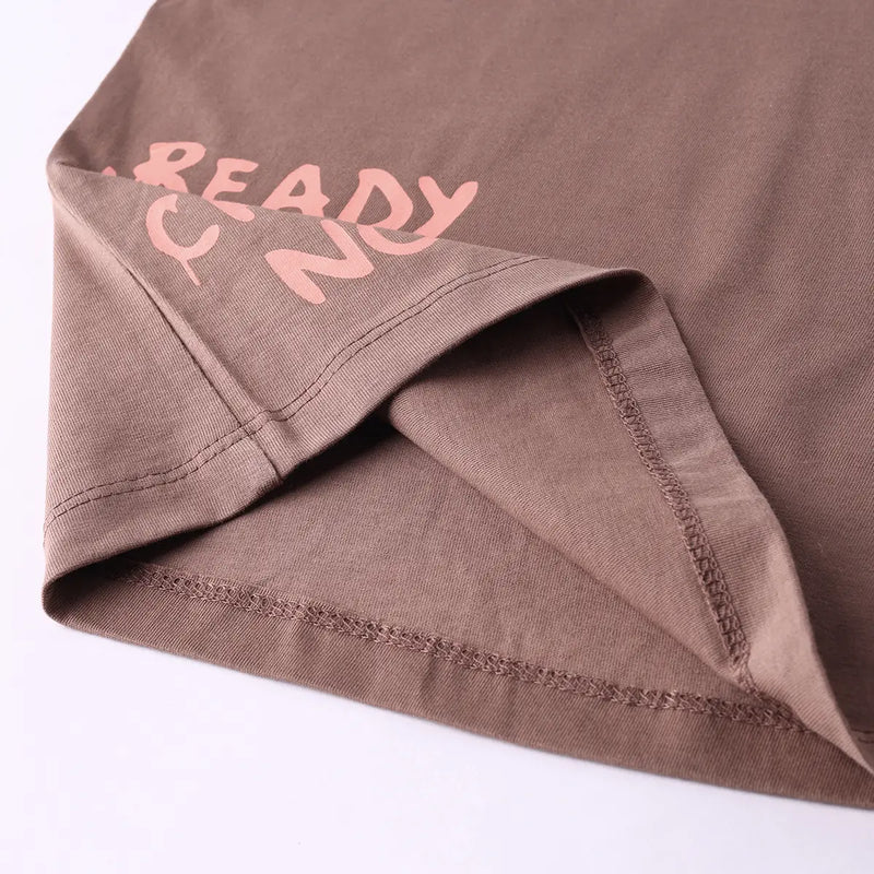 Boys Light Brown Typographic Short Sleeve T-Shirt With Checked Shorts Sets Sets