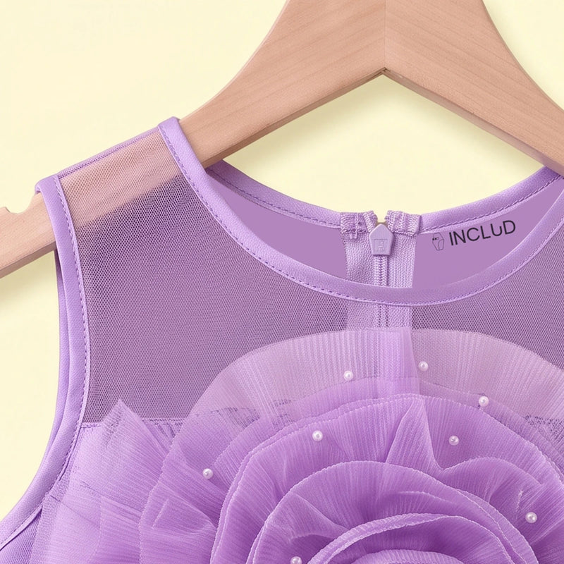 Girls Lavender Floral Applique Fit & Flare Party Dress Party Dresses