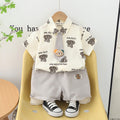 Boys Grey Bear Printed Short Sleeve Shirt With Elasticated Shorts Set Sets Grey 1-2 Y