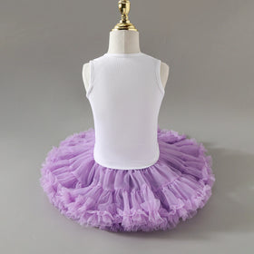 Girls Flower Applique Top With Purple Tiered Tulle Skirts Set Sets