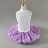 Girls Flower Applique Top With Purple Tiered Tulle Skirts Set Sets
