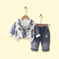 Boys Blue Typographic Hooded Jacket & T-Shirt With Denim Pants Sets Sets Blue 1-2 Y