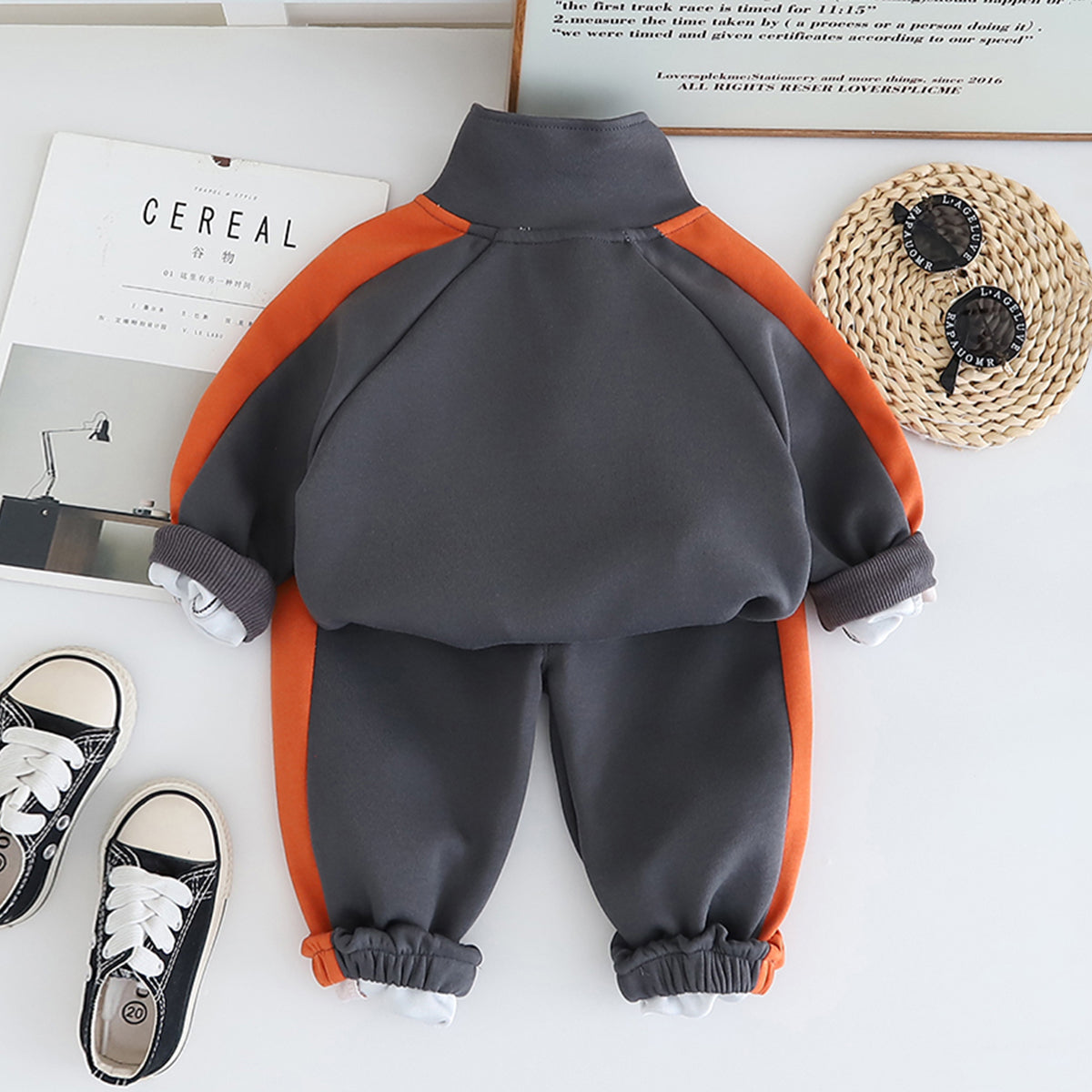 Boys Dark Grey M Printed High Neck Sweatshirt With Jogger Set 2 pc. Sets