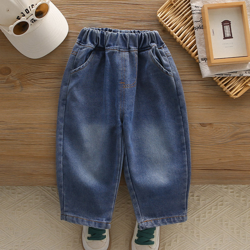 Boys Off White Typographic Printed Shirt With Denim Pants Set 2 pc. Sets