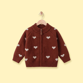 Girls Maroon Heart Raglan Sleeve Cardigan Sweaters & Cardigans Maroon 1-2 Y