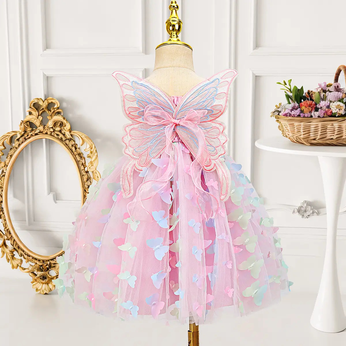 Girls Pink Girls Pink 3D Butterfly Wing Applique Tulle Overlay Fit & Flare Dress Casual Dresses