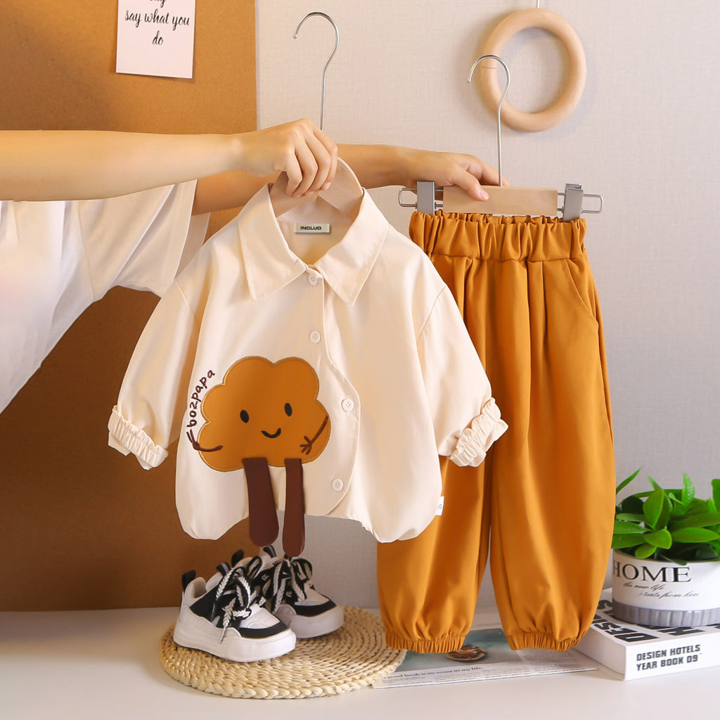 Girls Embroidered Long Sleeves Shirt With Yellow joggers Set 2 pc. Sets Yellow 1-2 Y