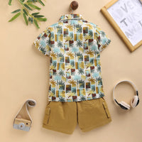 Boys Khaki Tropical Print Shirt With Printed T-Shirt And Twill Shorts Sets 3 pc. Sets