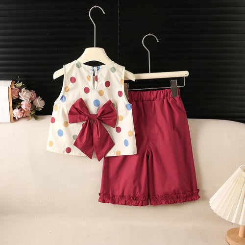 Girls Red Polka Dot Print Sleeveless Top With Pants Sets 2 pc. Sets