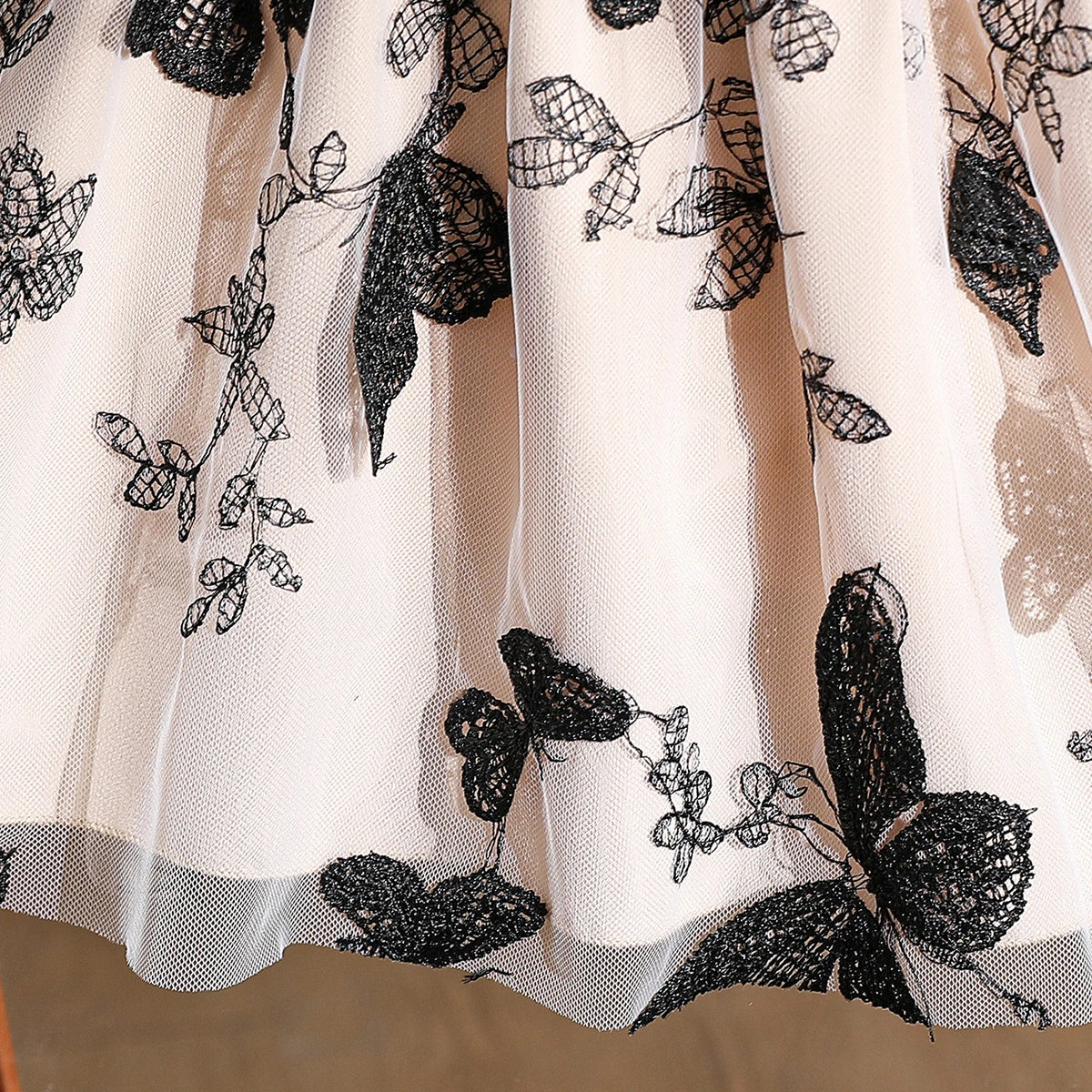 Girls Black Embroidered Tulle Overlay Fit & Flare Dress Casual Dresses