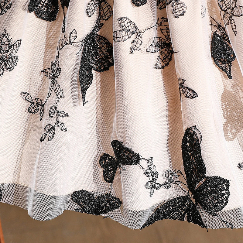 Girls Black Embroidered Tulle Overlay Fit & Flare Dress Casual Dresses