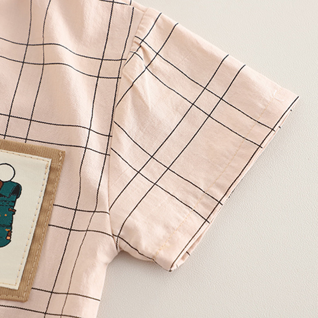 Boys Peach Checkered Short Sleeves Shirt With Shorts Set 2 pc. Sets