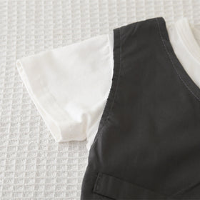 Boys Dark Grey Short Sleeves T-Shirt Attached Waistcoat With Shorts Set 2 pc. Sets