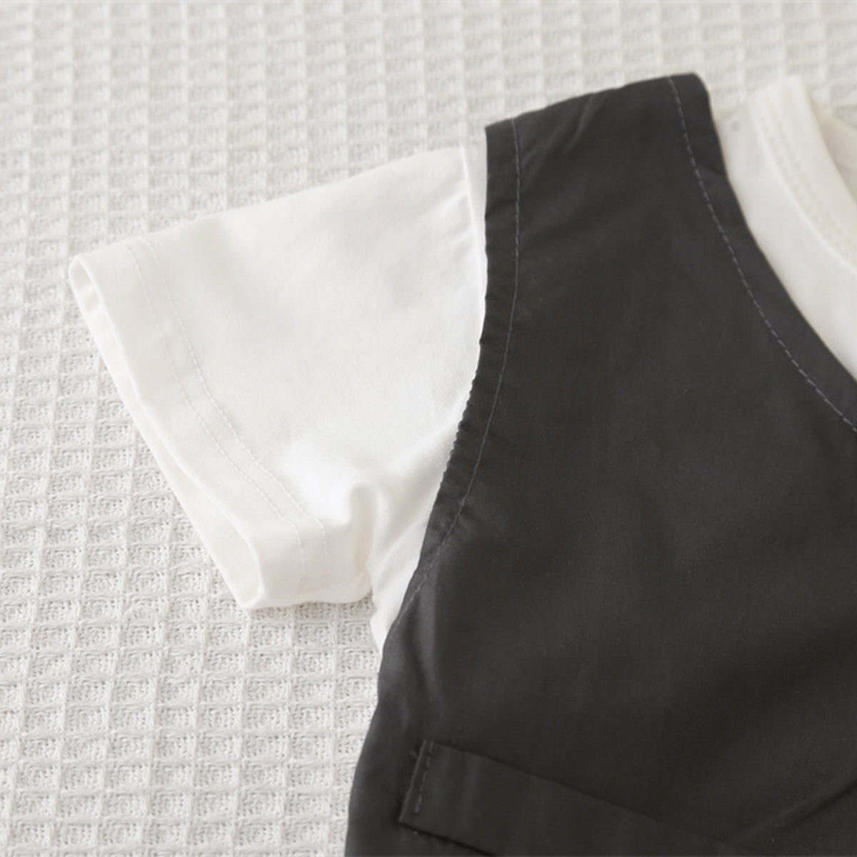 Boys Dark Grey Short Sleeves T-Shirt Attached Waistcoat With Shorts Set 2 pc. Sets