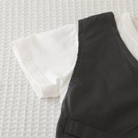 Boys Dark Grey Short Sleeves T-Shirt Attached Waistcoat With Shorts Set 2 pc. Sets