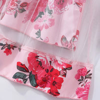 Girls Pink Floral Print Tulle Overlay Fit & Flare Dress Casual Dresses