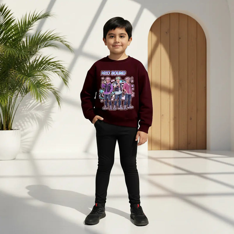 Boys Maroon Neo-Sound Graphics Crew Neck Sweatshirt Sweatshirts & Hoodies Maroon 6-7 Y