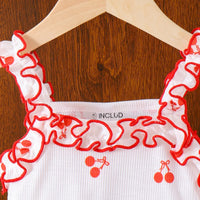Girls White Cherry Print Ruffle Sleeveless Top With Shorts Sets 2 pc. Sets