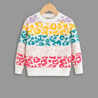 Girls Off White Self-Design Leopard Patterns Sweater Sweaters & Cardigans
