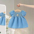 Girls Light Blue Denim Smocked Fit & Flare Casual Dress Casual Dresses Light Blue 1-2 Y