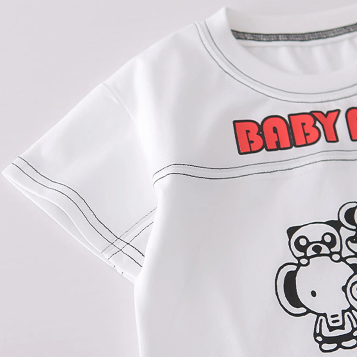 Boys White Graphics Short Sleeves T-Shirt With Denim Shorts Set Sets